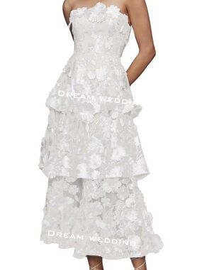 Strapless White Floral Lace Tiered Dress